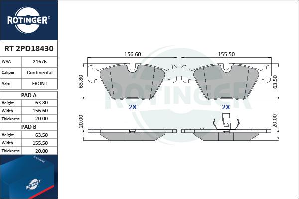 Rotinger RT 2PD18430 - Kit pastiglie freno, Freno a disco autozon.pro