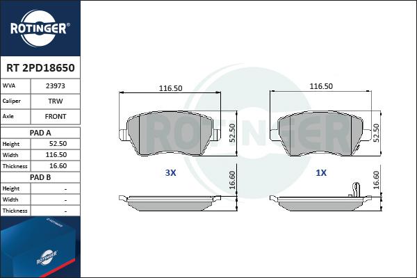 Rotinger RT 2PD18650 - Kit pastiglie freno, Freno a disco autozon.pro