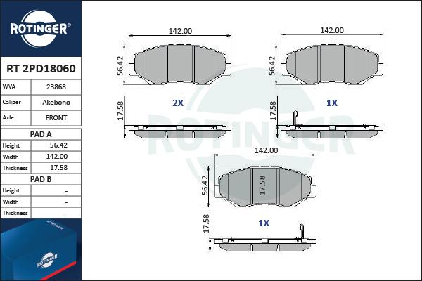 Rotinger RT 2PD18060 - Kit pastiglie freno, Freno a disco autozon.pro