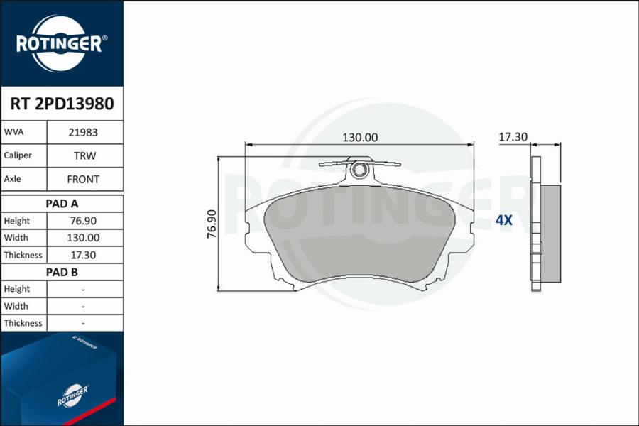 Rotinger RT 2PD13980 - Kit pastiglie freno, Freno a disco autozon.pro