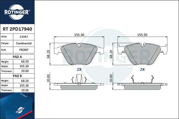 Rotinger RT 2PD17940 - Kit pastiglie freno, Freno a disco autozon.pro