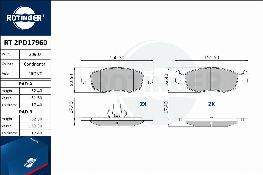 Rotinger RT 2PD17960 - Kit pastiglie freno, Freno a disco autozon.pro