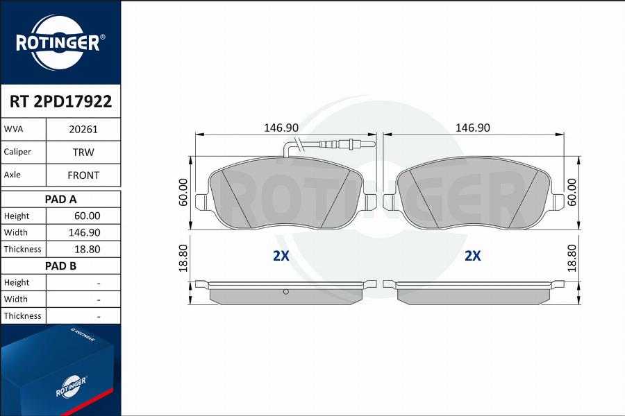 Rotinger RT 2PD17922 - Kit pastiglie freno, Freno a disco autozon.pro