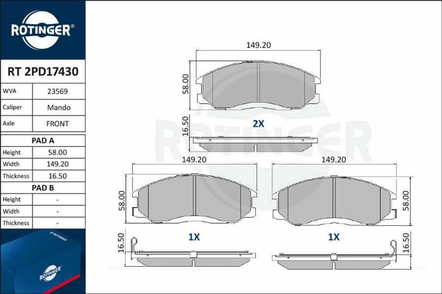 Rotinger RT 2PD17430 - Kit pastiglie freno, Freno a disco autozon.pro