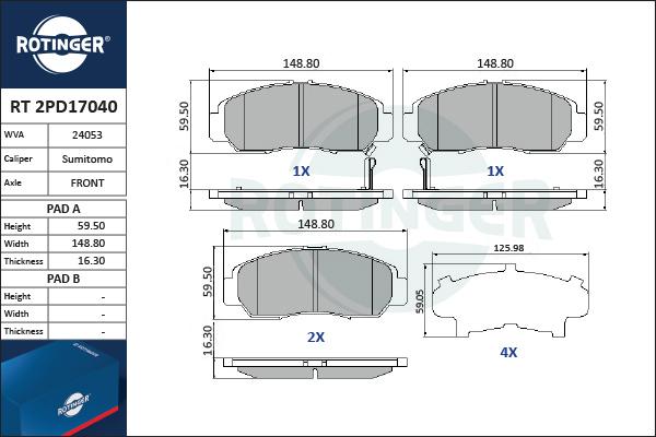 Rotinger RT 2PD17040 - Kit pastiglie freno, Freno a disco autozon.pro