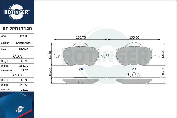 Rotinger RT 2PD17140 - Kit pastiglie freno, Freno a disco autozon.pro