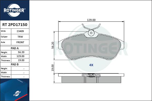 Rotinger RT 2PD17150 - Kit pastiglie freno, Freno a disco autozon.pro