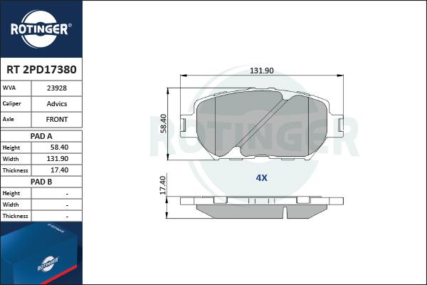 Rotinger RT 2PD17380 - Kit pastiglie freno, Freno a disco autozon.pro