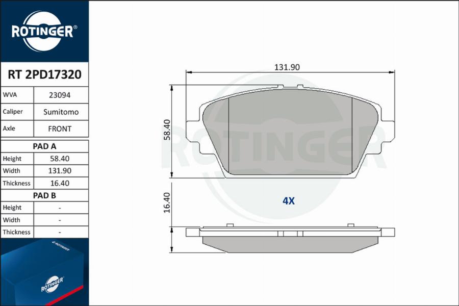 Rotinger RT 2PD17320 - Kit pastiglie freno, Freno a disco autozon.pro