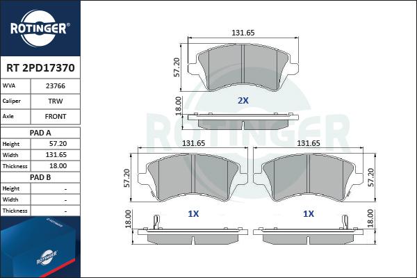 Rotinger RT 2PD17370 - Kit pastiglie freno, Freno a disco autozon.pro