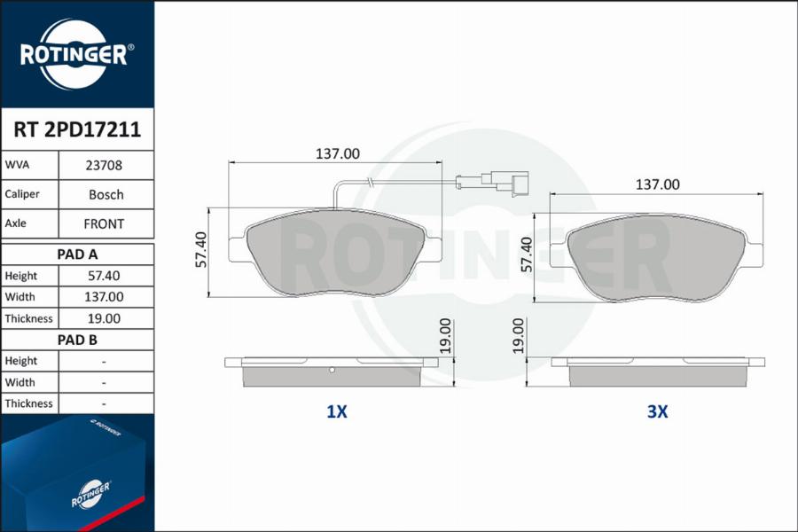 Rotinger RT 2PD17211 - Kit pastiglie freno, Freno a disco autozon.pro