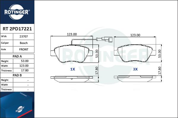 Rotinger RT 2PD17221 - Kit pastiglie freno, Freno a disco autozon.pro