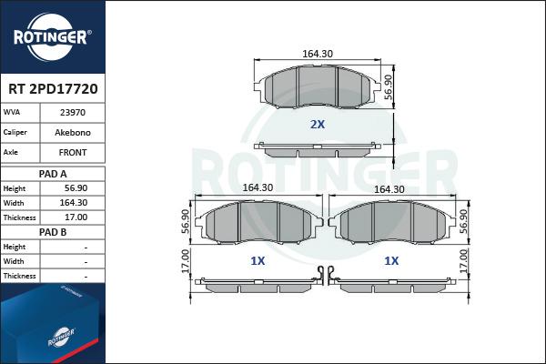 Rotinger RT 2PD17720 - Kit pastiglie freno, Freno a disco autozon.pro