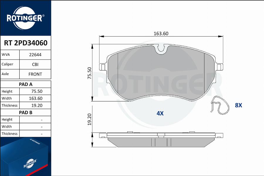 Rotinger RT 2PD34060 - Kit pastiglie freno, Freno a disco autozon.pro