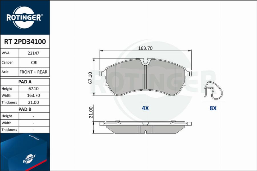 Rotinger RT 2PD34100 - Kit pastiglie freno, Freno a disco autozon.pro