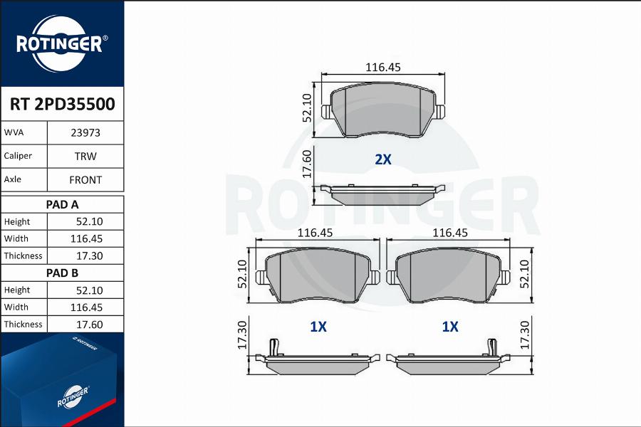 Rotinger RT 2PD35500 - Kit pastiglie freno, Freno a disco autozon.pro