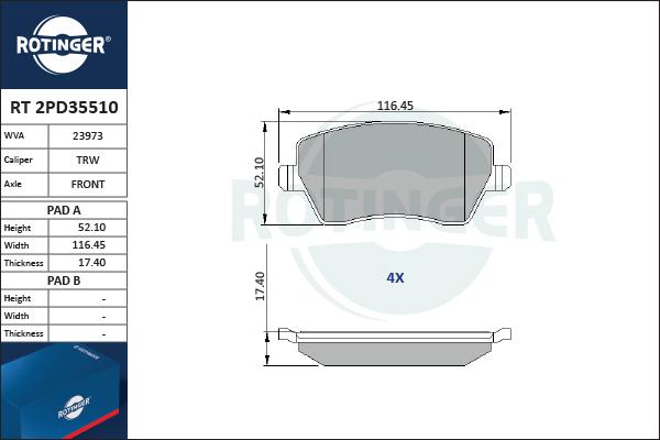 Rotinger RT 2PD35510 - Kit pastiglie freno, Freno a disco autozon.pro