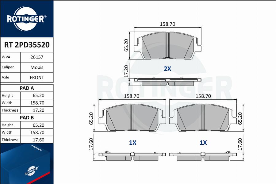 Rotinger RT 2PD35520 - Kit pastiglie freno, Freno a disco autozon.pro