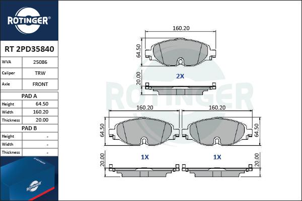 Rotinger RT 2PD35840 - Kit pastiglie freno, Freno a disco autozon.pro