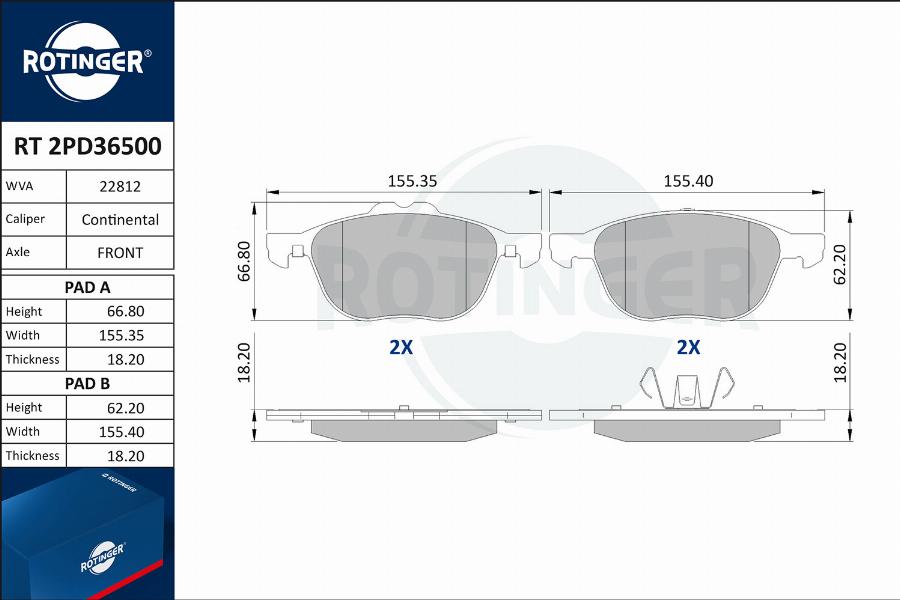 Rotinger RT 2PD36500 - Kit pastiglie freno, Freno a disco autozon.pro