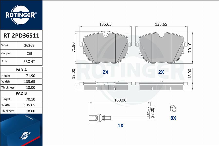 Rotinger RT 2PD36511 - Kit pastiglie freno, Freno a disco autozon.pro