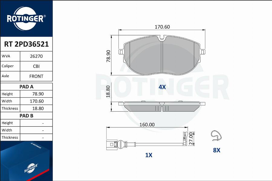 Rotinger RT 2PD36521 - Kit pastiglie freno, Freno a disco autozon.pro