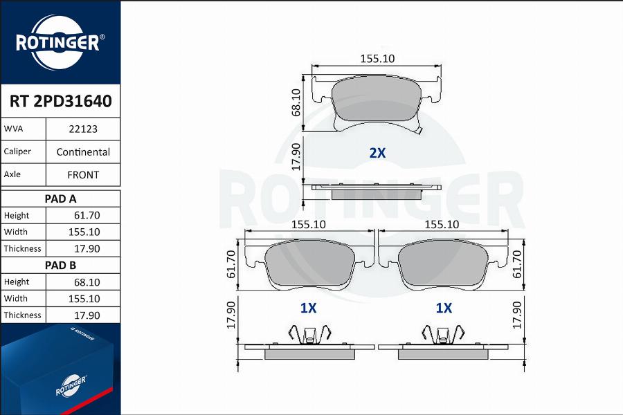 Rotinger RT 2PD31640 - Kit pastiglie freno, Freno a disco autozon.pro