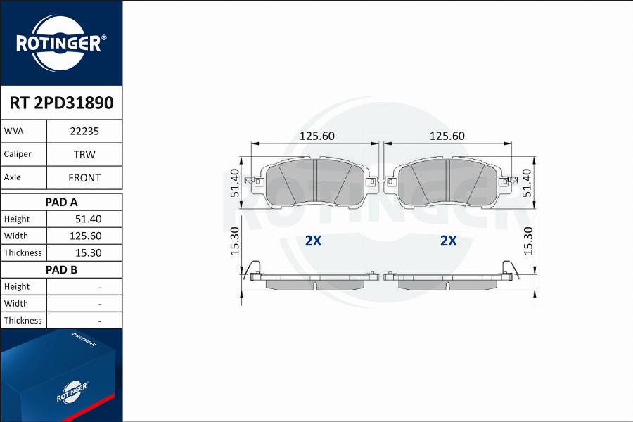 Rotinger RT 2PD31890 - Kit pastiglie freno, Freno a disco autozon.pro