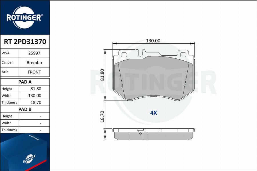 Rotinger RT 2PD31370 - Kit pastiglie freno, Freno a disco autozon.pro