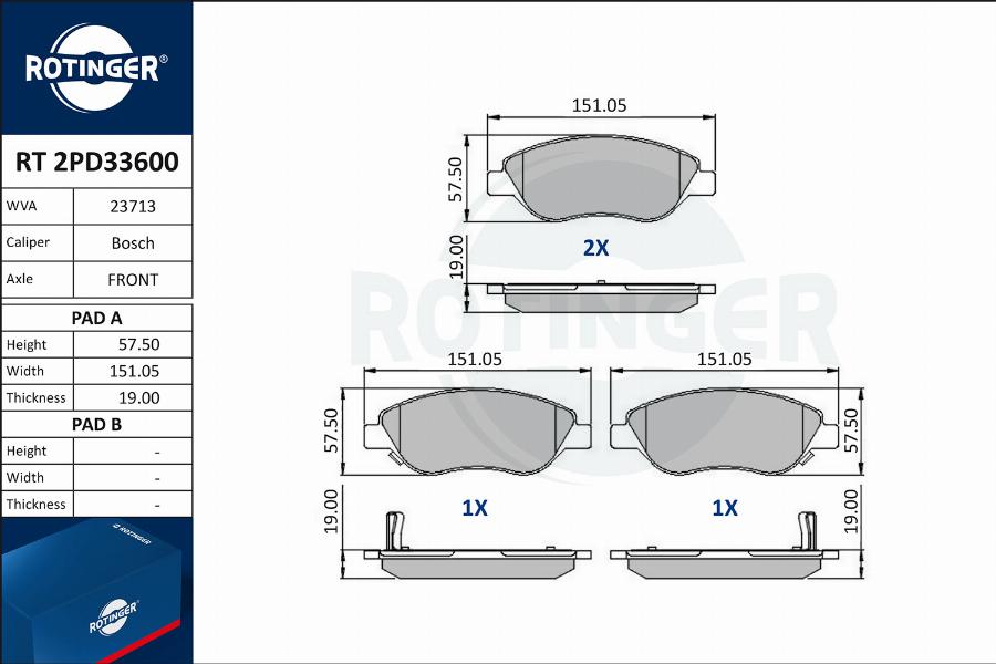 Rotinger RT 2PD33600 - Kit pastiglie freno, Freno a disco autozon.pro