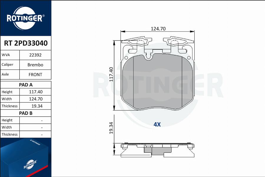 Rotinger RT 2PD33040 - Kit pastiglie freno, Freno a disco autozon.pro