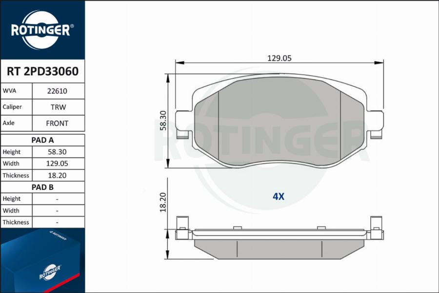 Rotinger RT 2PD33060 - Kit pastiglie freno, Freno a disco autozon.pro