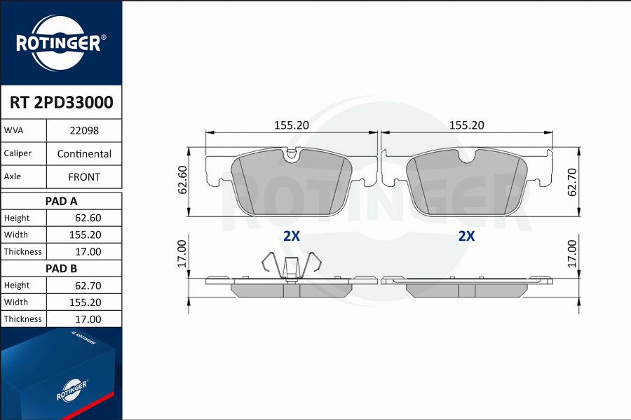 Rotinger RT 2PD33000 - Kit pastiglie freno, Freno a disco autozon.pro