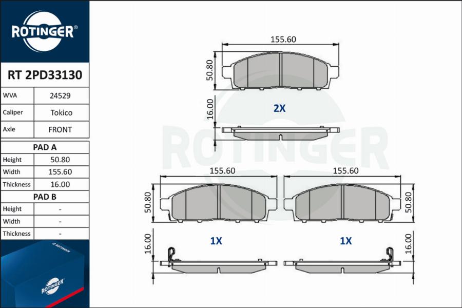 Rotinger RT 2PD33130 - Kit pastiglie freno, Freno a disco autozon.pro