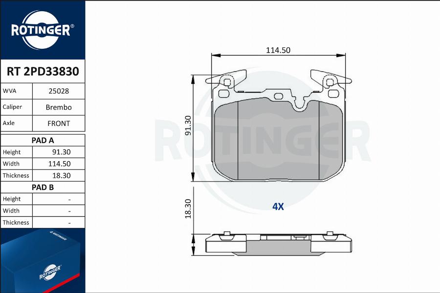 Rotinger RT 2PD33830 - Kit pastiglie freno, Freno a disco autozon.pro