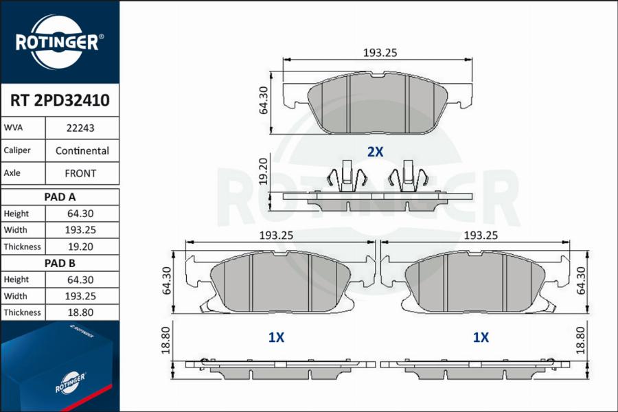 Rotinger RT 2PD32410 - Kit pastiglie freno, Freno a disco autozon.pro