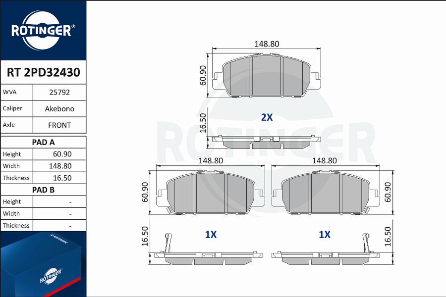 Rotinger RT 2PD32430 - Kit pastiglie freno, Freno a disco autozon.pro