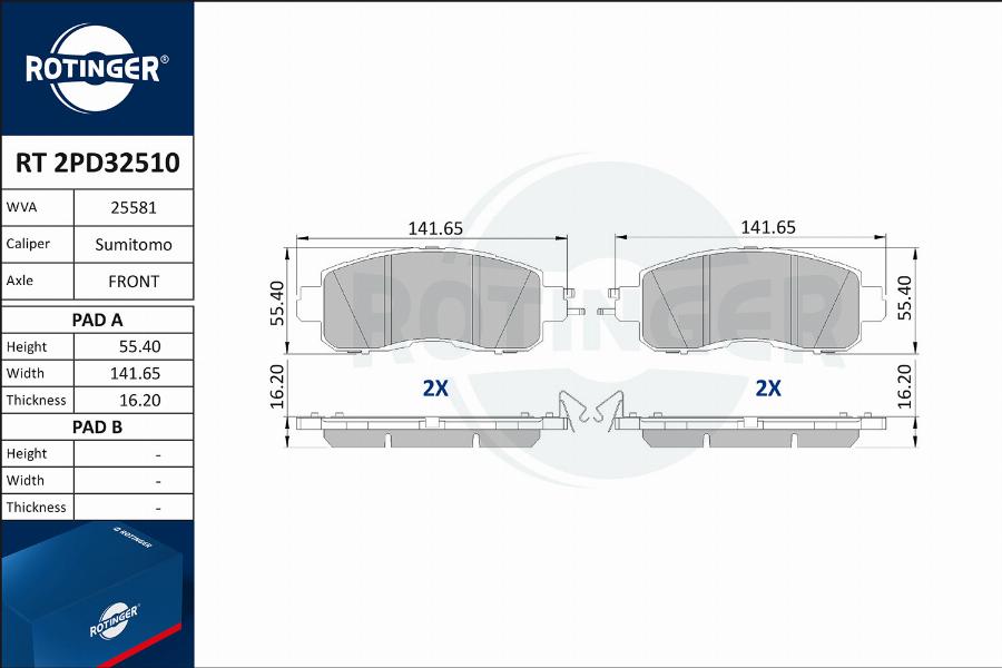 Rotinger RT 2PD32510 - Kit pastiglie freno, Freno a disco autozon.pro