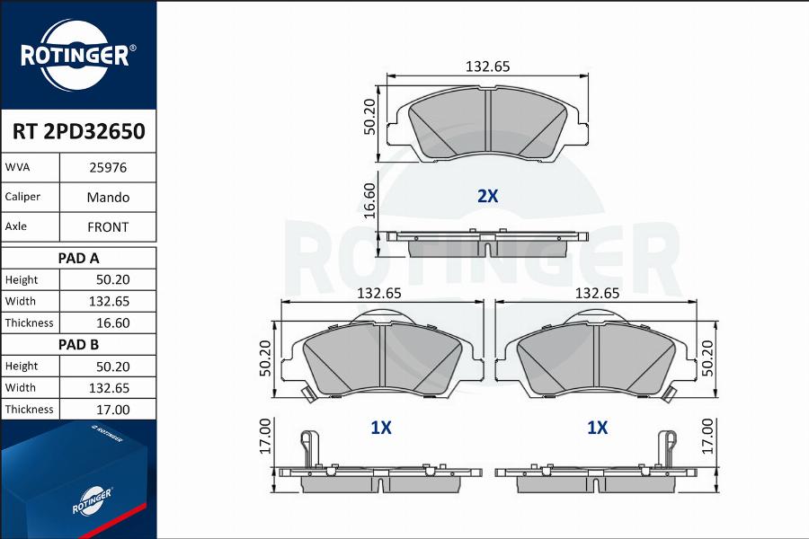 Rotinger RT 2PD32650 - Kit pastiglie freno, Freno a disco autozon.pro