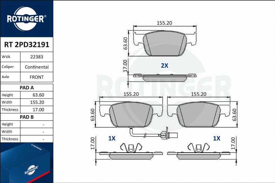 Rotinger RT 2PD32191 - Kit pastiglie freno, Freno a disco autozon.pro