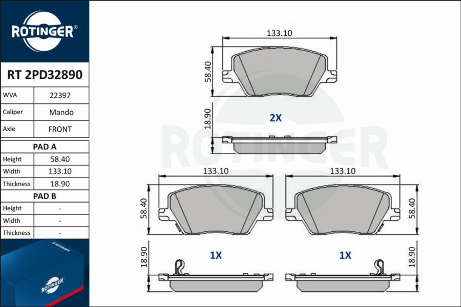 Rotinger RT 2PD32890 - Kit pastiglie freno, Freno a disco autozon.pro