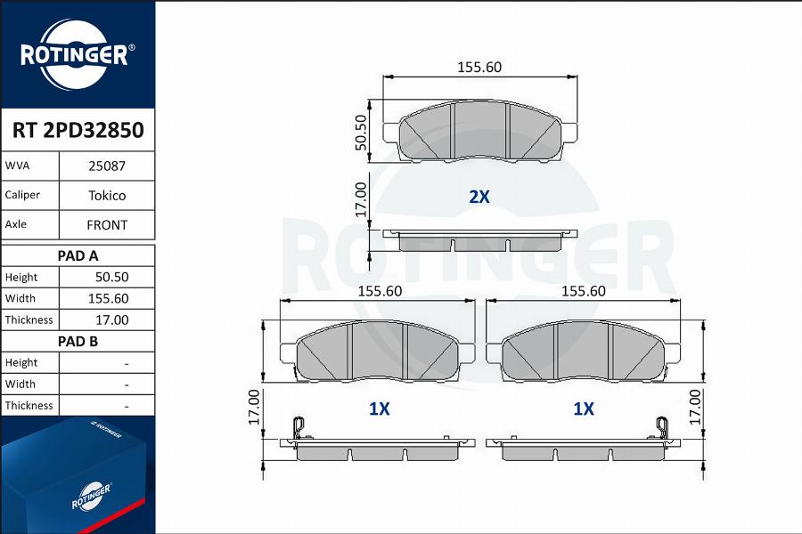 Rotinger RT 2PD32850 - Kit pastiglie freno, Freno a disco autozon.pro