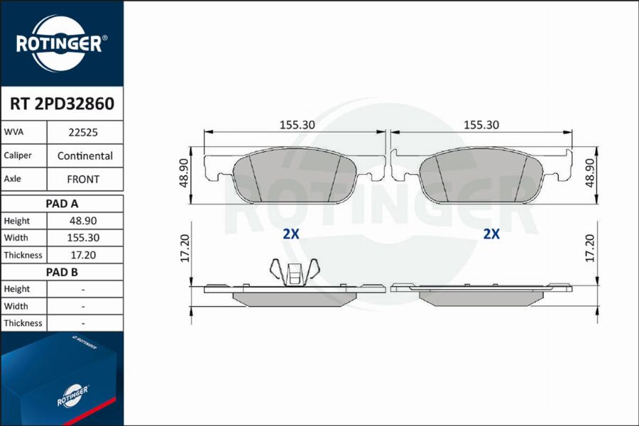 Rotinger RT 2PD32860 - Kit pastiglie freno, Freno a disco autozon.pro