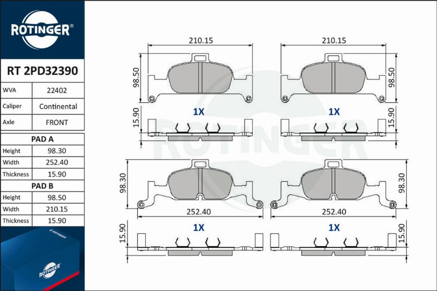 Rotinger RT 2PD32390 - Kit pastiglie freno, Freno a disco autozon.pro