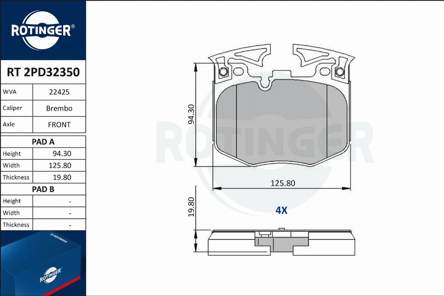 Rotinger RT 2PD32350 - Kit pastiglie freno, Freno a disco autozon.pro