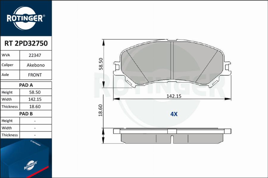 Rotinger RT 2PD32750 - Kit pastiglie freno, Freno a disco autozon.pro