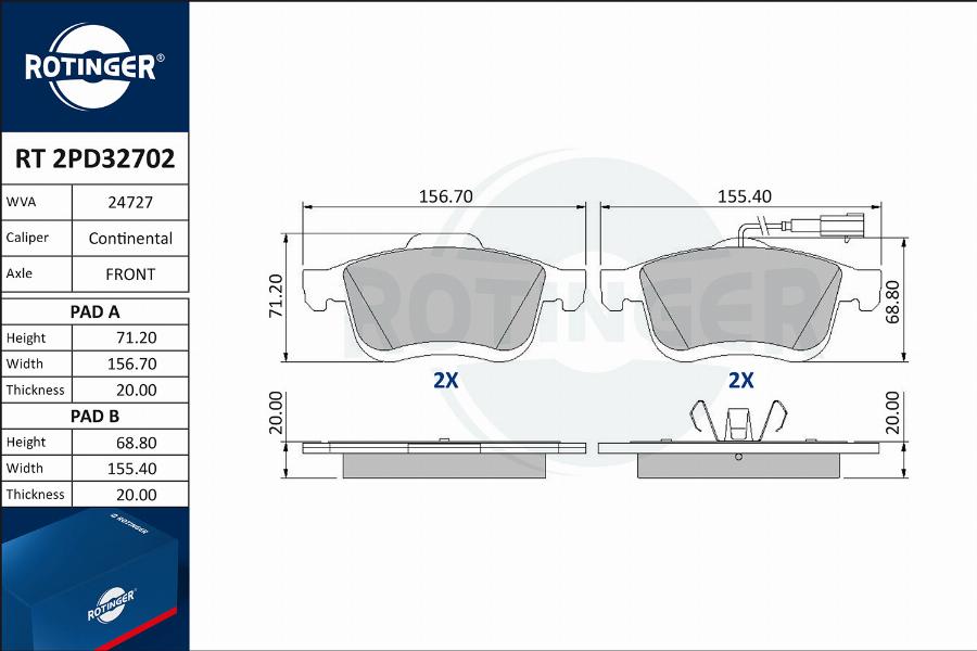 Rotinger RT 2PD32702 - Kit pastiglie freno, Freno a disco autozon.pro