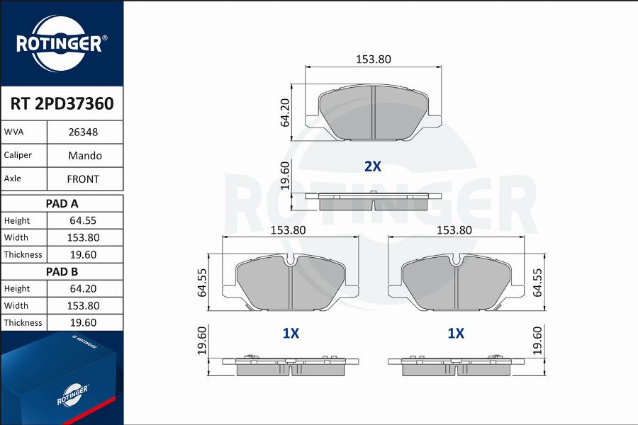 Rotinger RT 2PD37360 - Kit pastiglie freno, Freno a disco autozon.pro