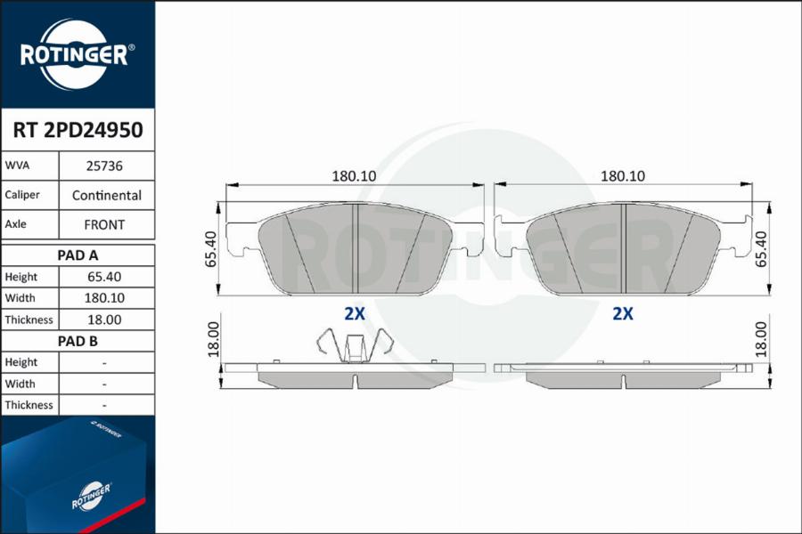 Rotinger RT 2PD24950 - Kit pastiglie freno, Freno a disco autozon.pro