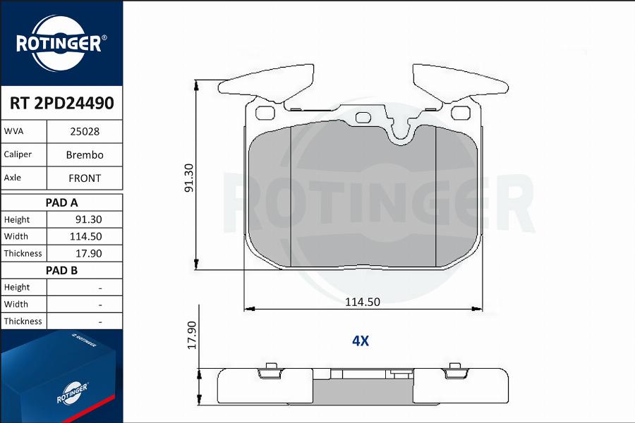 Rotinger RT 2PD24490 - Kit pastiglie freno, Freno a disco autozon.pro